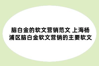 脑白金的软文营销范文 上海杨浦区脑白金软文营销的主要软文